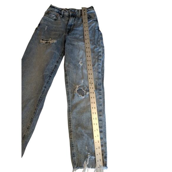 Aeropostale Curvy Mom Jeans Factory Distressed Blue Women Size 000 Ripped - Picture 3 of 8